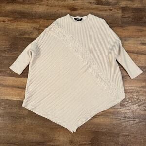 Simply Vera Wang Ivory Lagenlook Sweater Minimalist Asymmetrical Cableknit READ